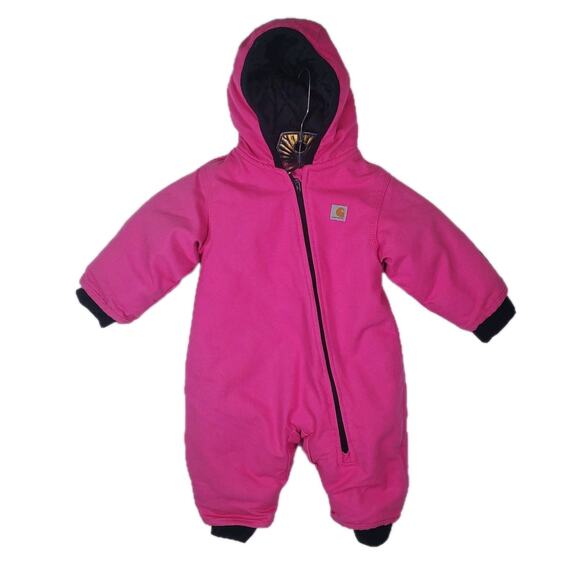 Carhartt Baby Girls Sz 6 Months One Piece Pink Insulated Outerwear Snowsuit - Picture 1 of 9